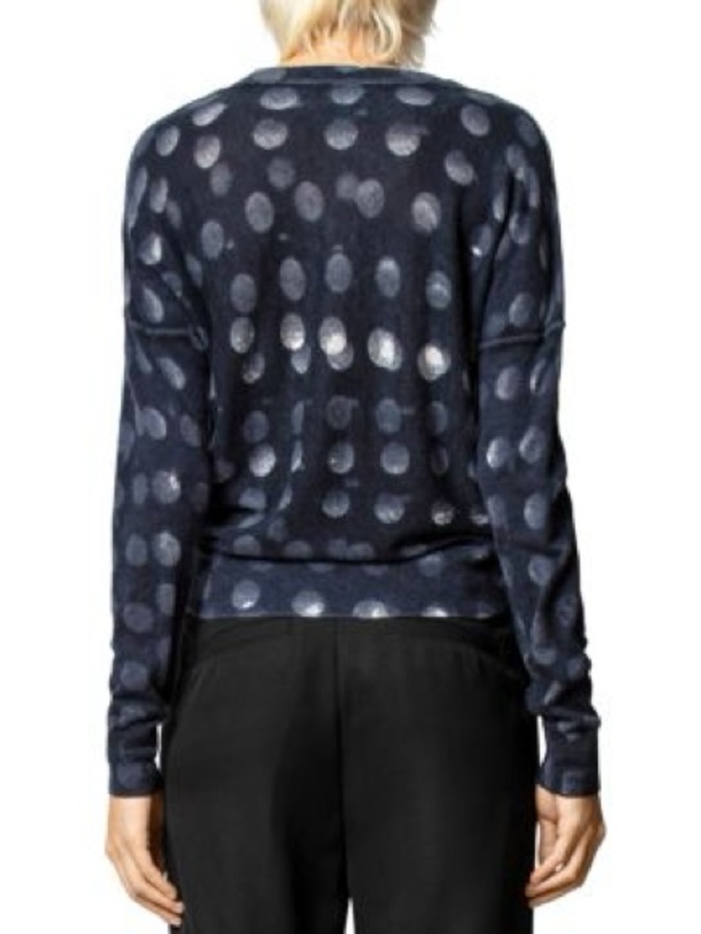 Zadig & Voltaire Anouk Cashmere Dot Sweater Navy Polka Dot Size L Lightweight - Picture 2 of 11
